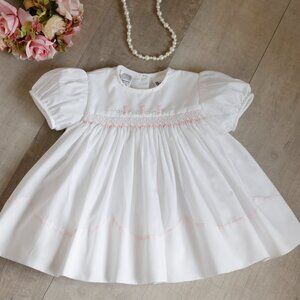 White Smocked Bunny Dress Sarah Louise Spring Portrait Size 6/9 Months ADORABLE!